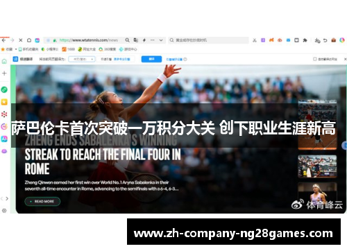 萨巴伦卡首次突破一万积分大关 创下职业生涯新高